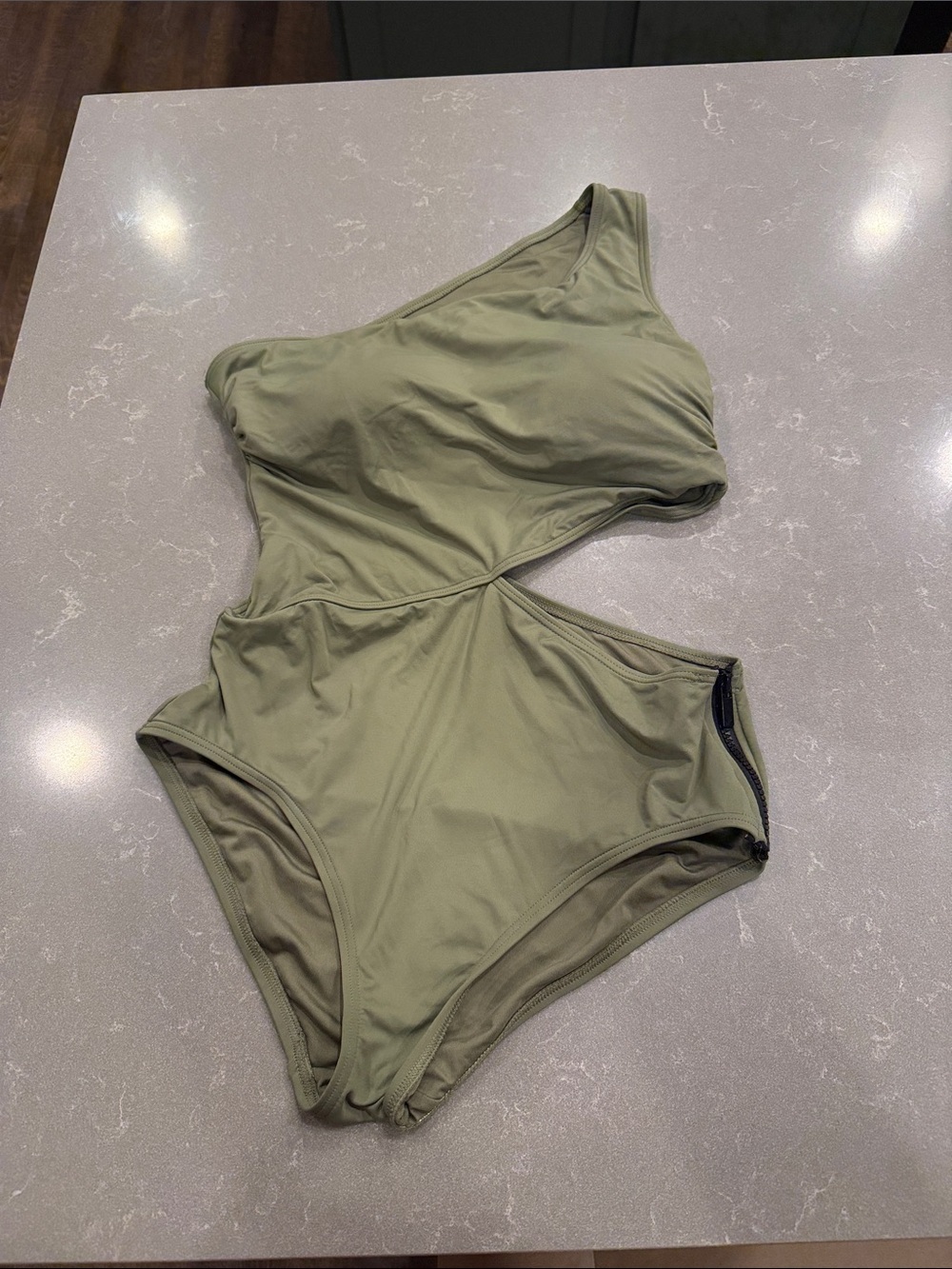 Michael Kors Olive One-Shoulder Cutout One-Piece Swimsuit